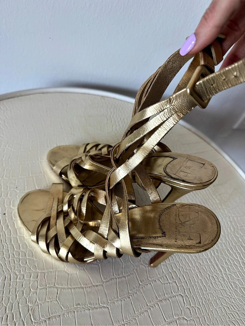 Diane von Furstenberg Gold Strappy Heels
